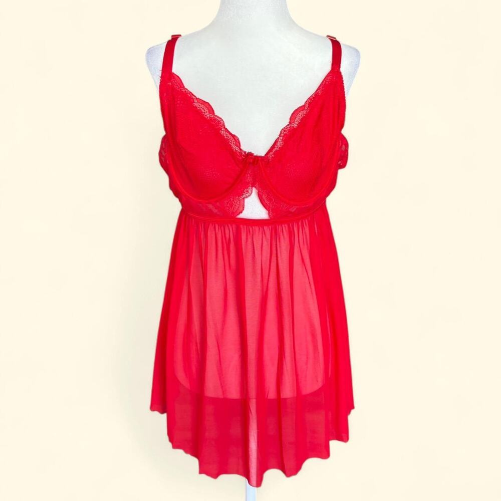 Rachel Roy Red Lace Mesh Slip Dress Lingerie